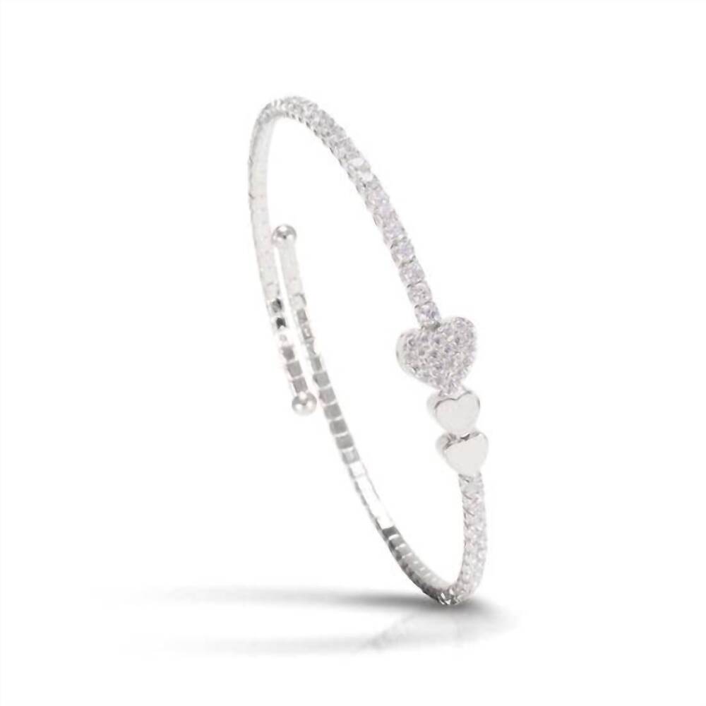 NEW AMANDA BLU women's triple heart charm spiral bangle bracelet in silver